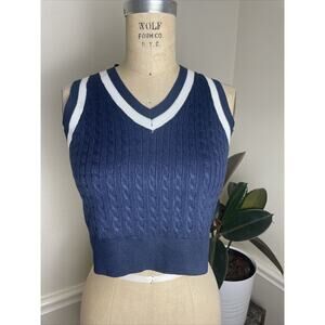 luvlink, blue and white knit sweater vest, cropped, XS, NWT